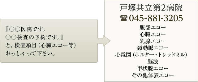臨床検査科にお電話を頂き、検査日時をご予約下さい。
