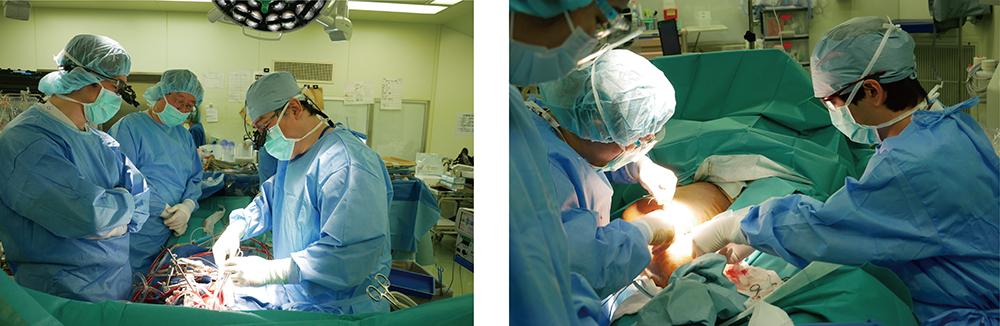 写真左：カテーテル治療中の吉野医師　写真右：上野医師によるアブレーション治療の様子